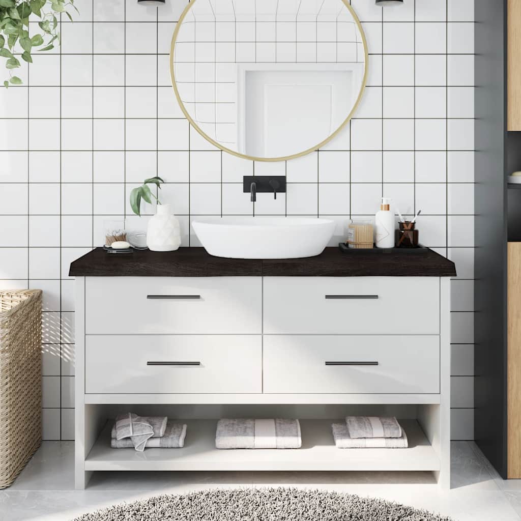 Bänkskiva badrum mörkbrun 140x50x(2-6) cm behandlat massivt trä