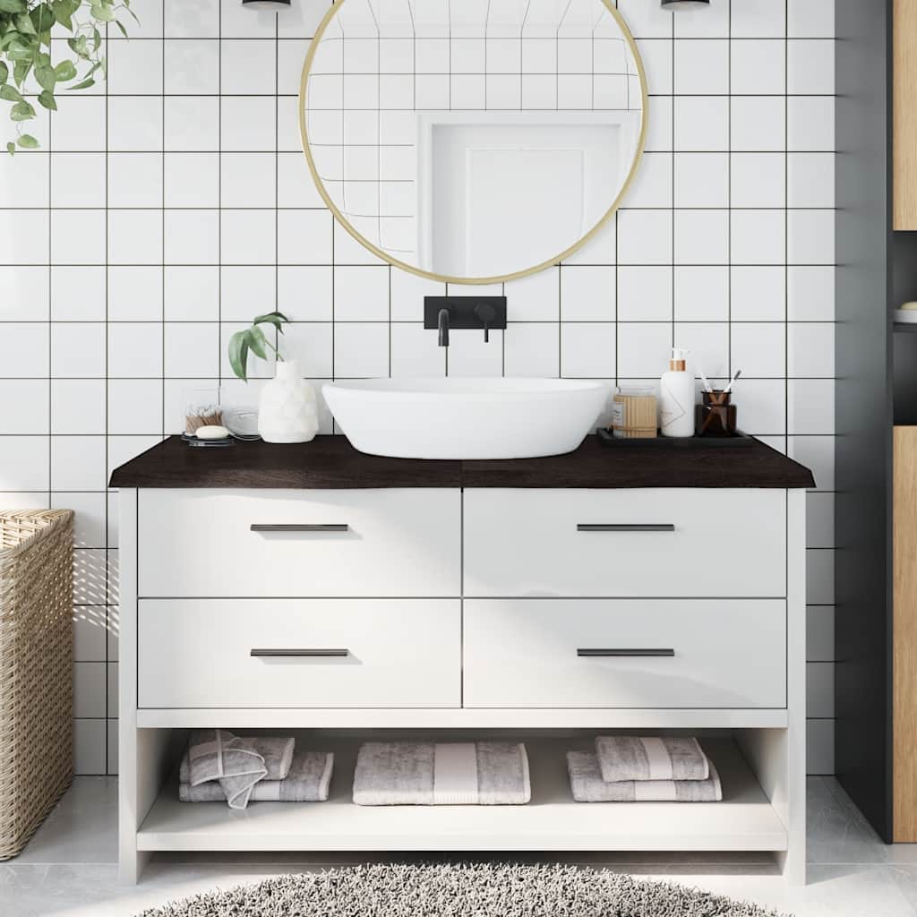 Bänkskiva badrum mörkbrun 140x60x(2-4) cm behandlat massivt trä