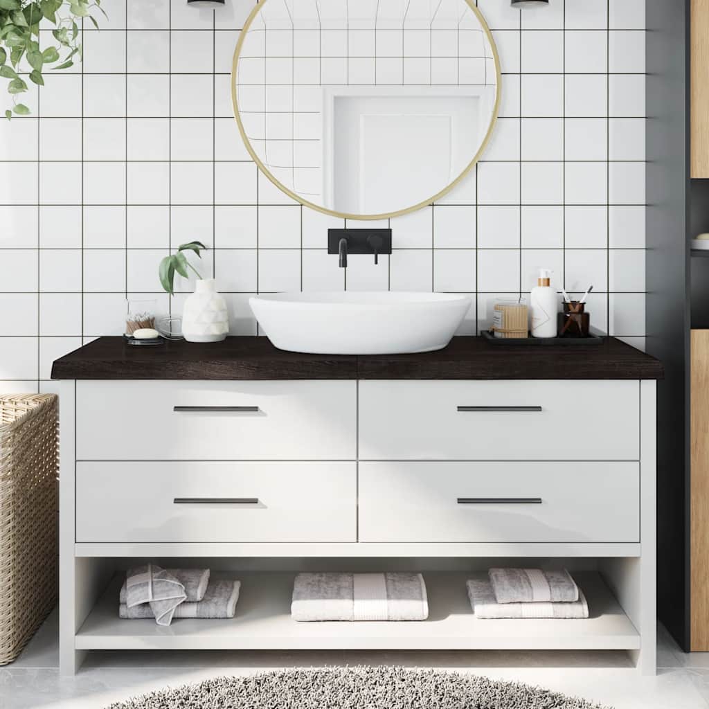 Bänkskiva badrum mörkbrun 160x60x(2-6) cm behandlat massivt trä