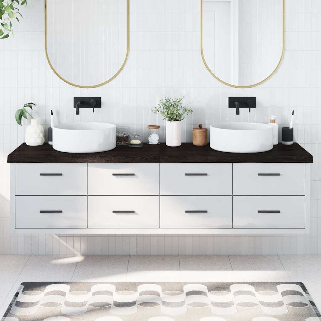 Bänkskiva badrum mörkbrun 200x60x(2-6) cm behandlat massivt trä