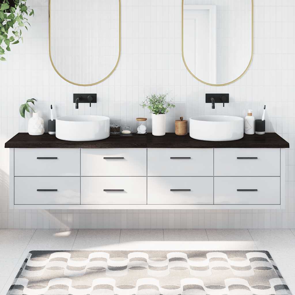 Bänkskiva badrum mörkbrun 220x50x(2-4) cm behandlat massivt trä