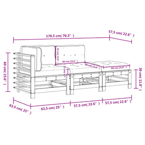 Loungegrupp för trädgården med dynor 3 delar vit massivt trä