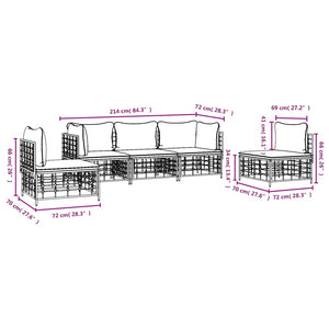 Loungegrupp 5 delar med dynor antracit konstrotting