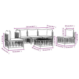 Loungegrupp 6 delar med dynor antracit konstrotting