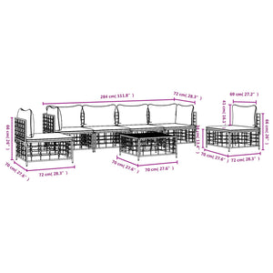 Loungegrupp 7 delar med dynor antracit konstrotting