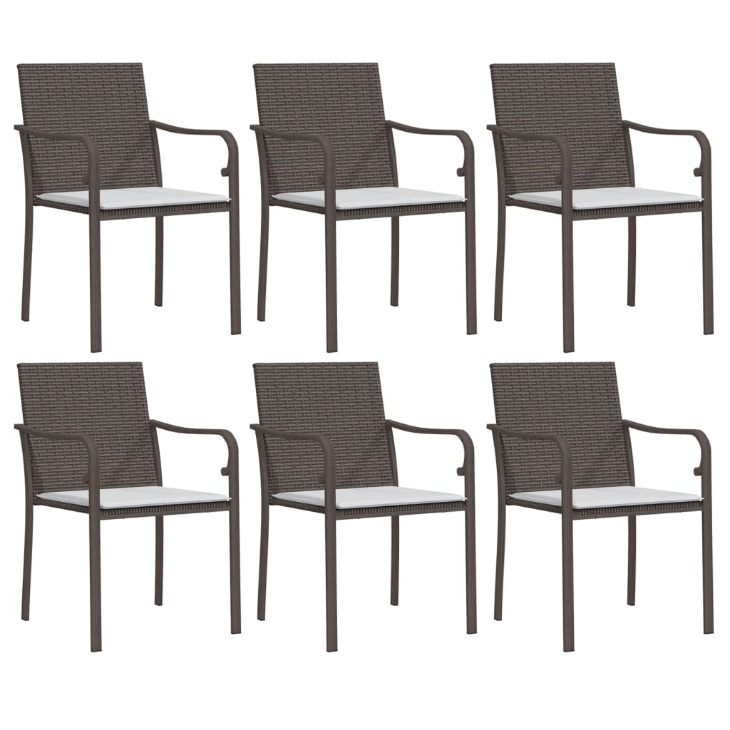 Trädgårdsstolar 6 st med dynor brun 56x59x84 cm konstrotting