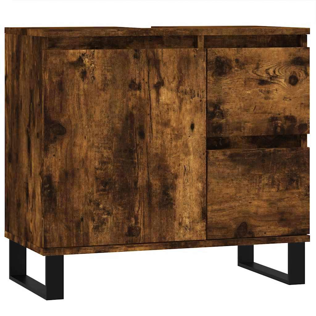 Badrumsskåp rökfärgad ek 65x33x60 cm konstruerat trä