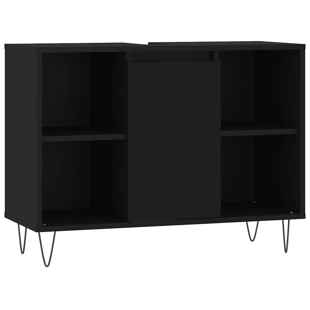 Badrumsskåp svart 80x33x60 cm konstruerat trä