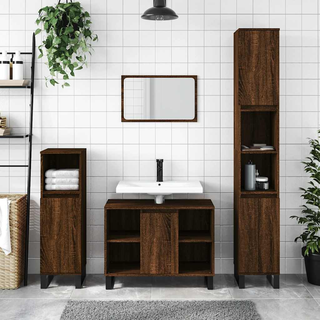 Badrumsskåp brun ek 80x33x60 cm konstruerat trä