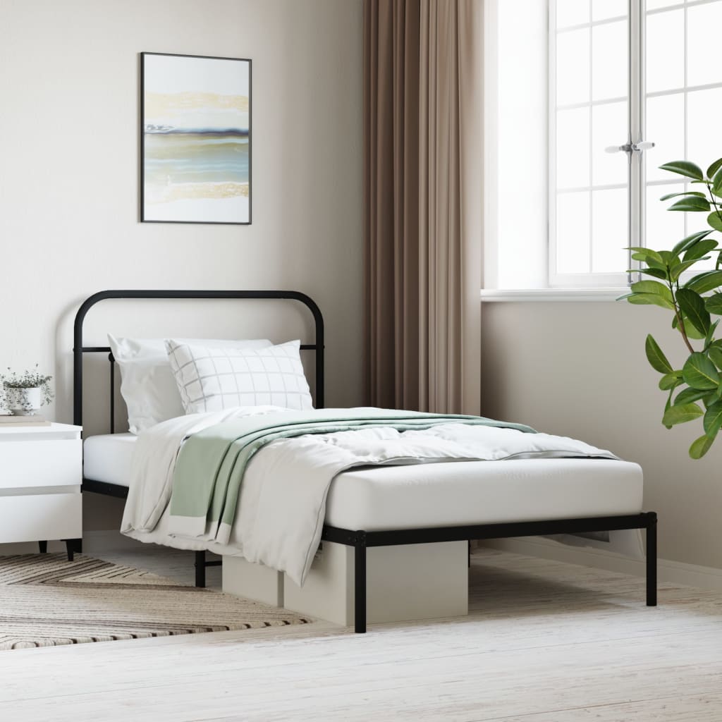 Sängram med huvudgavel metall svart 107x203 cm