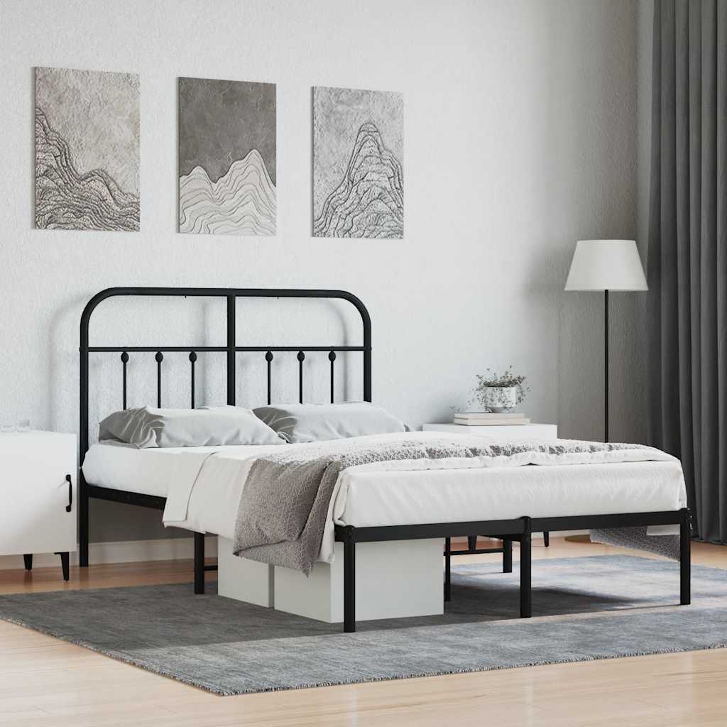 Sängram med huvudgavel metall svart 120x190 cm