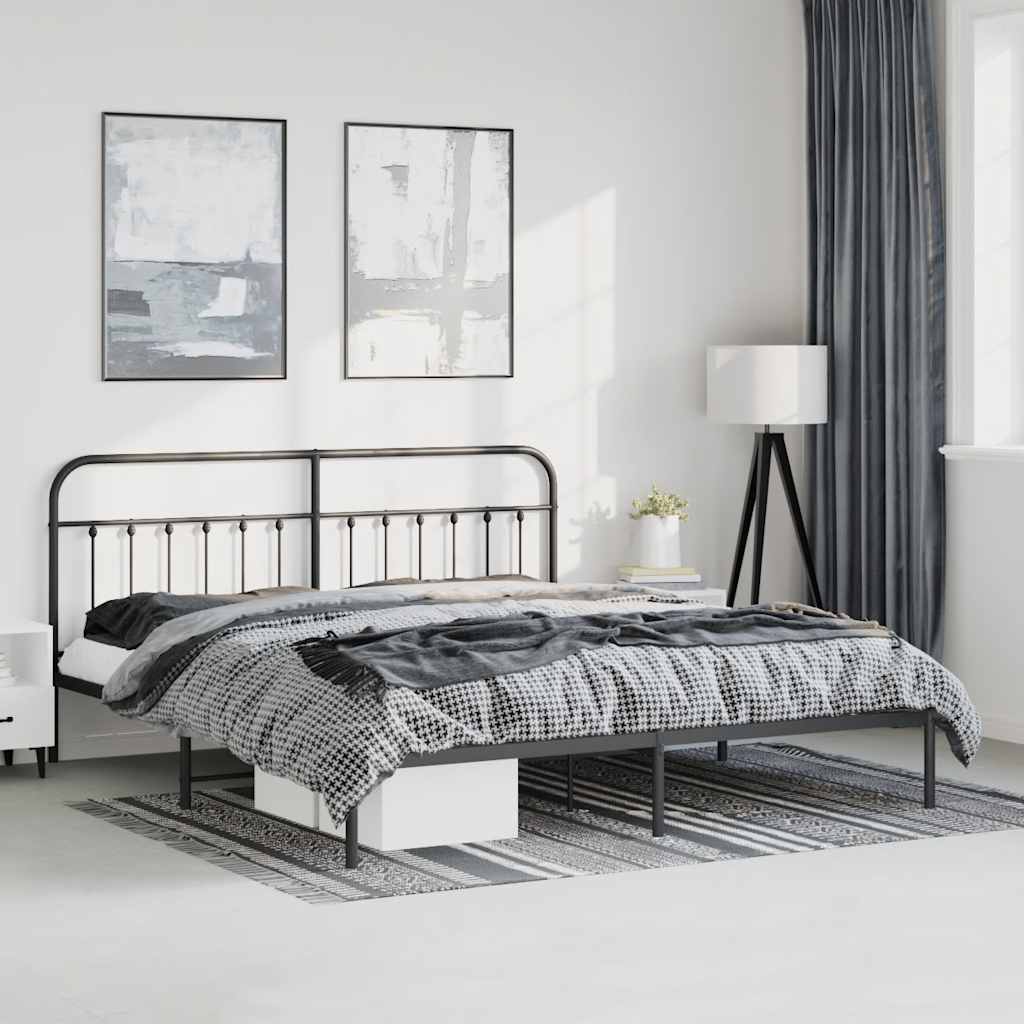 Sängram med huvudgavel metall svart 183x213 cm