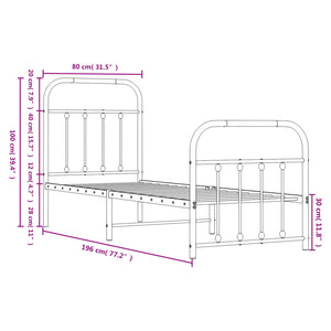 Sängram med huvudgavel och fotgavel svart metall 75x190 cm