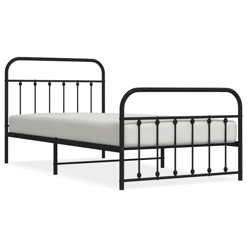 Sängram med huvudgavel och fotgavel svart metall 107x203 cm