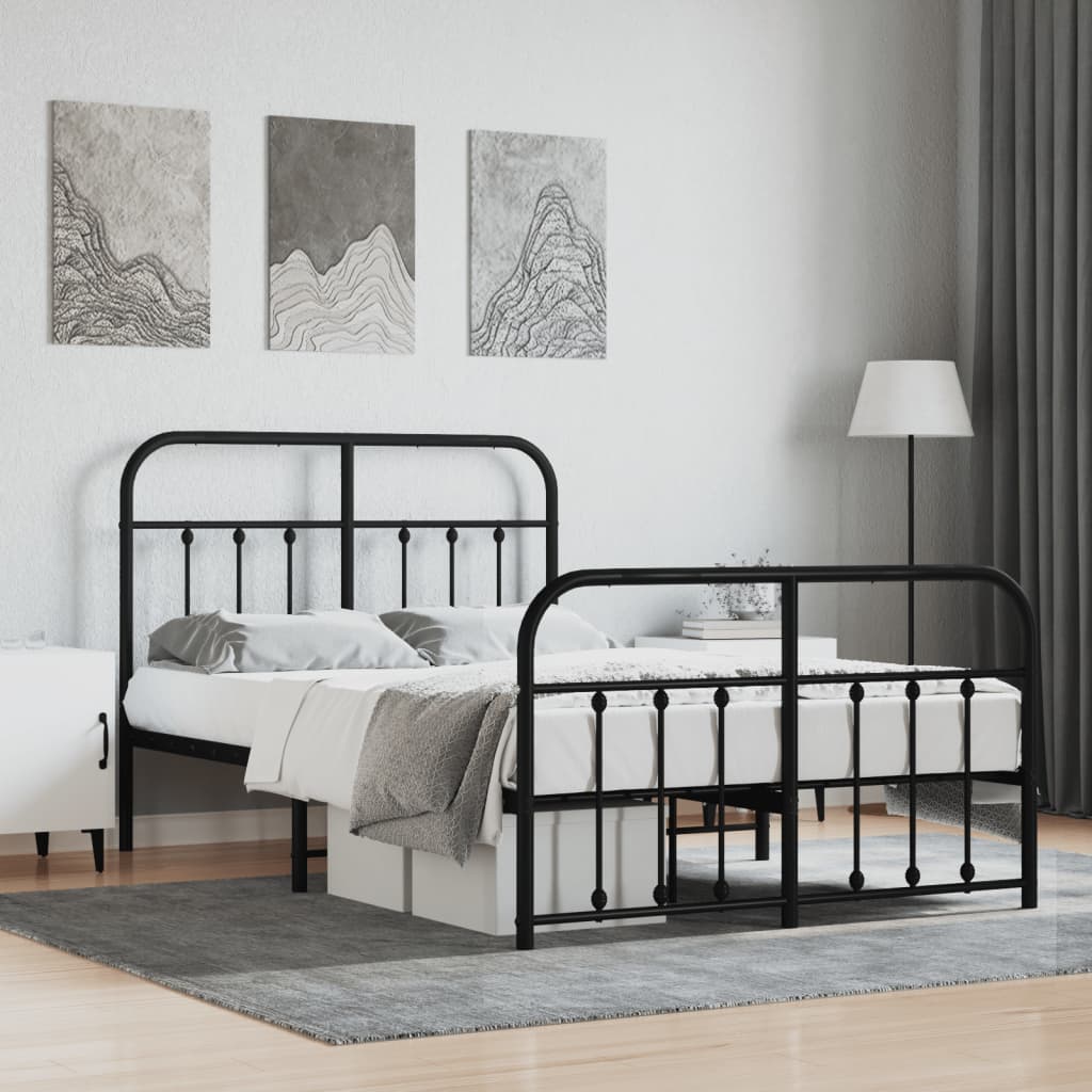 Sängram med huvudgavel och fotgavel svart metall 120x190 cm