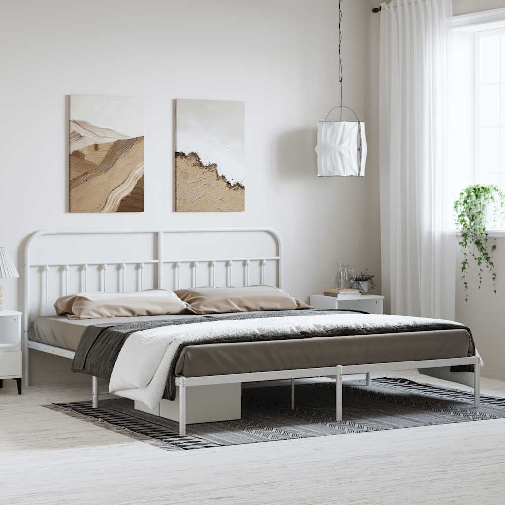 Sängram med huvudgavel metall vit 183x213 cm