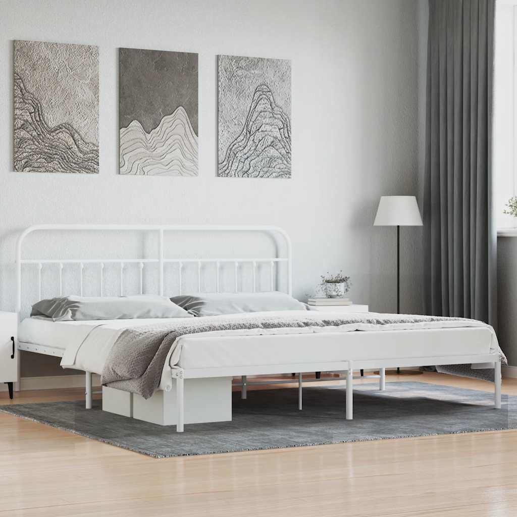 Sängram med huvudgavel metall vit 200x200 cm