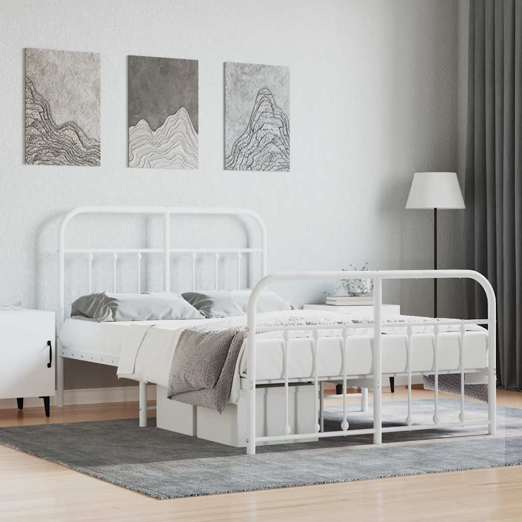 Sängram med huvudgavel och fotgavel vit metall 120x190 cm