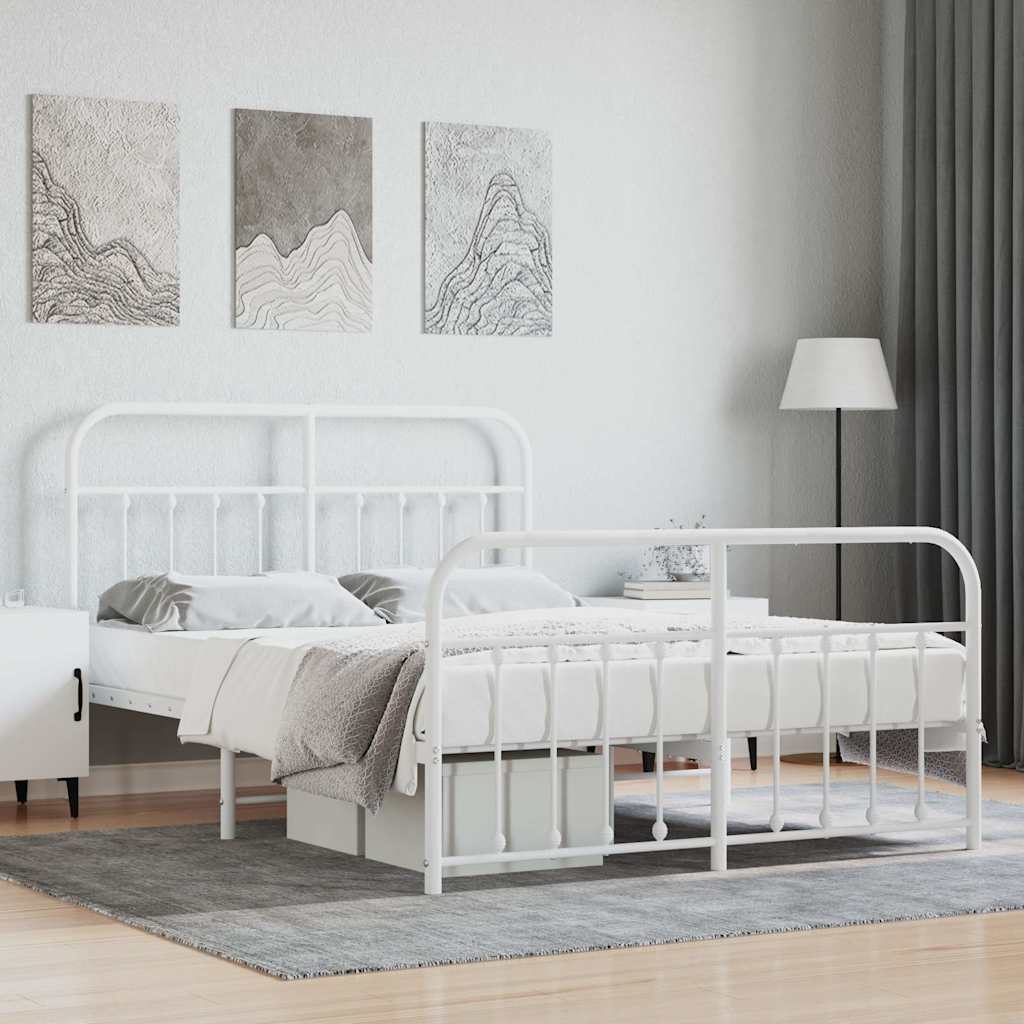 Sängram med huvudgavel och fotgavel vit metall 140x190 cm