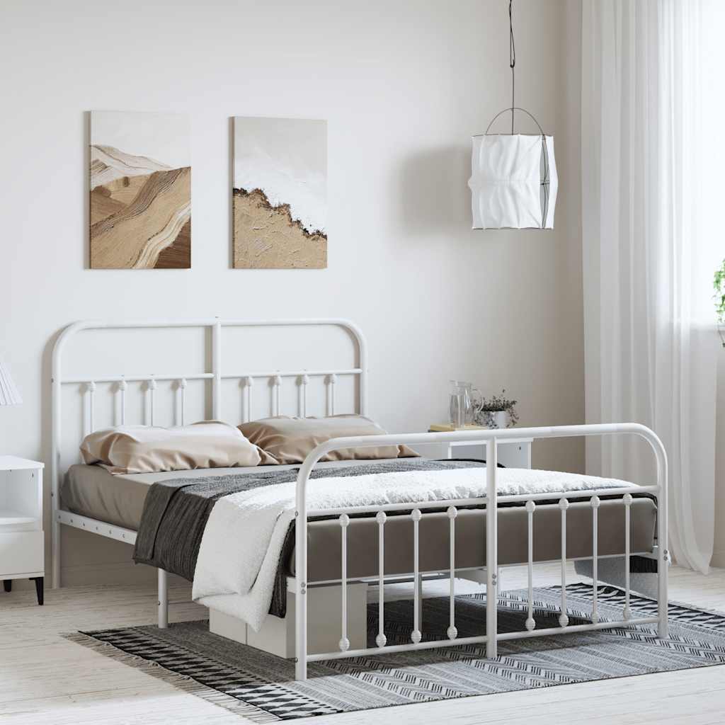 Sängram med huvudgavel och fotgavel vit metall 150x200 cm
