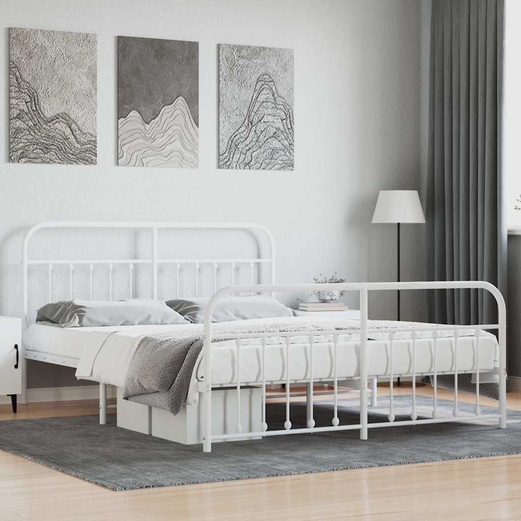 Sängram med huvudgavel och fotgavel vit metall 160x200 cm