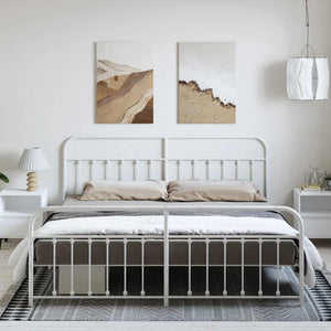 Sängram med huvudgavel och fotgavel vit metall 183x213 cm