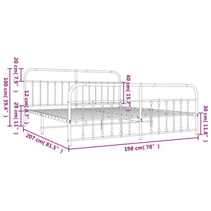 Sängram med huvudgavel och fotgavel vit metall 193x203 cm