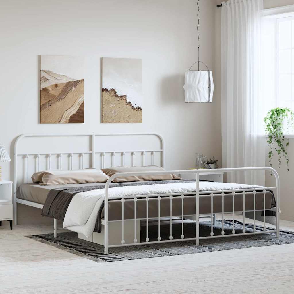 Sängram med huvudgavel och fotgavel vit metall 193x203 cm