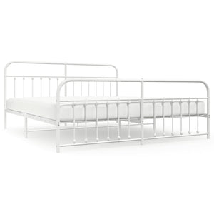 Sängram med huvudgavel och fotgavel vit metall 200x200 cm