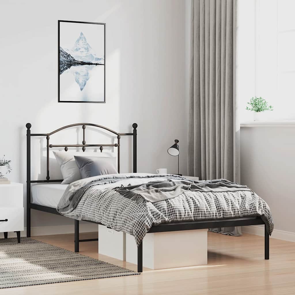 Sängram med huvudgavel metall svart 100x190 cm