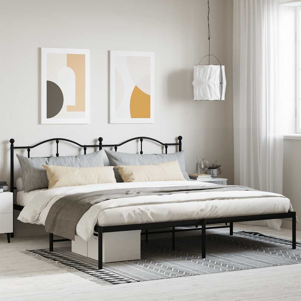 Sängram med huvudgavel metall svart 200x200 cm