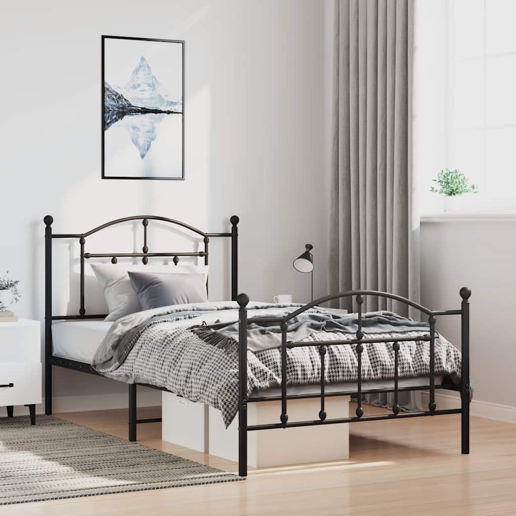Sängram med huvudgavel och fotgavel svart metall 100x190 cm