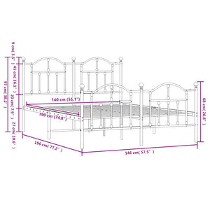 Sängram med huvudgavel och fotgavel svart metall 140x190 cm