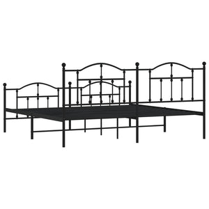 Sängram med huvudgavel och fotgavel svart metall 200x200 cm