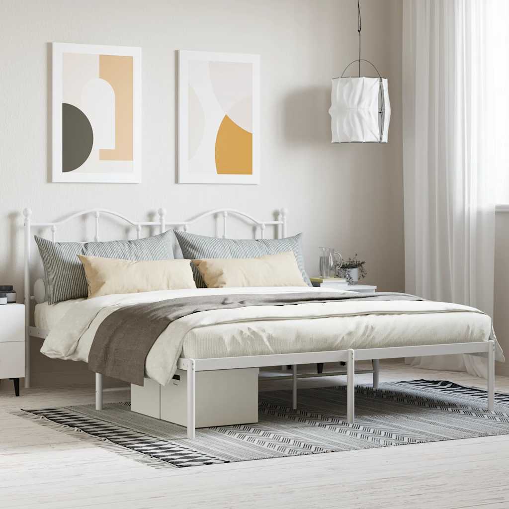 Sängram med huvudgavel metall vit 160x200 cm