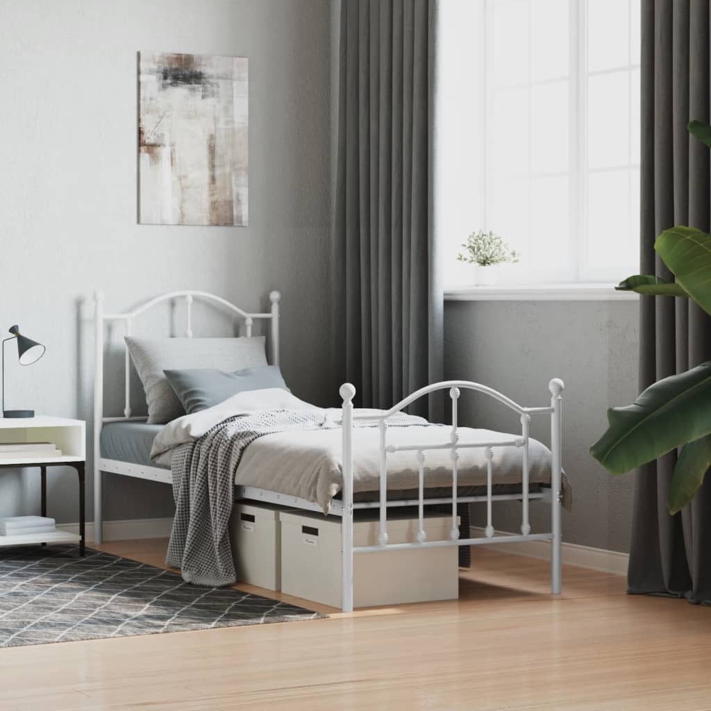 Sängram med huvudgavel och fotgavel vit metall 75x190 cm