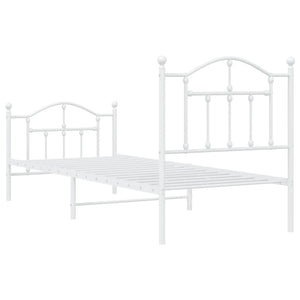Sängram med huvudgavel och fotgavel vit metall 80x200 cm