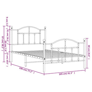 Sängram med huvudgavel och fotgavel vit metall 100x190 cm