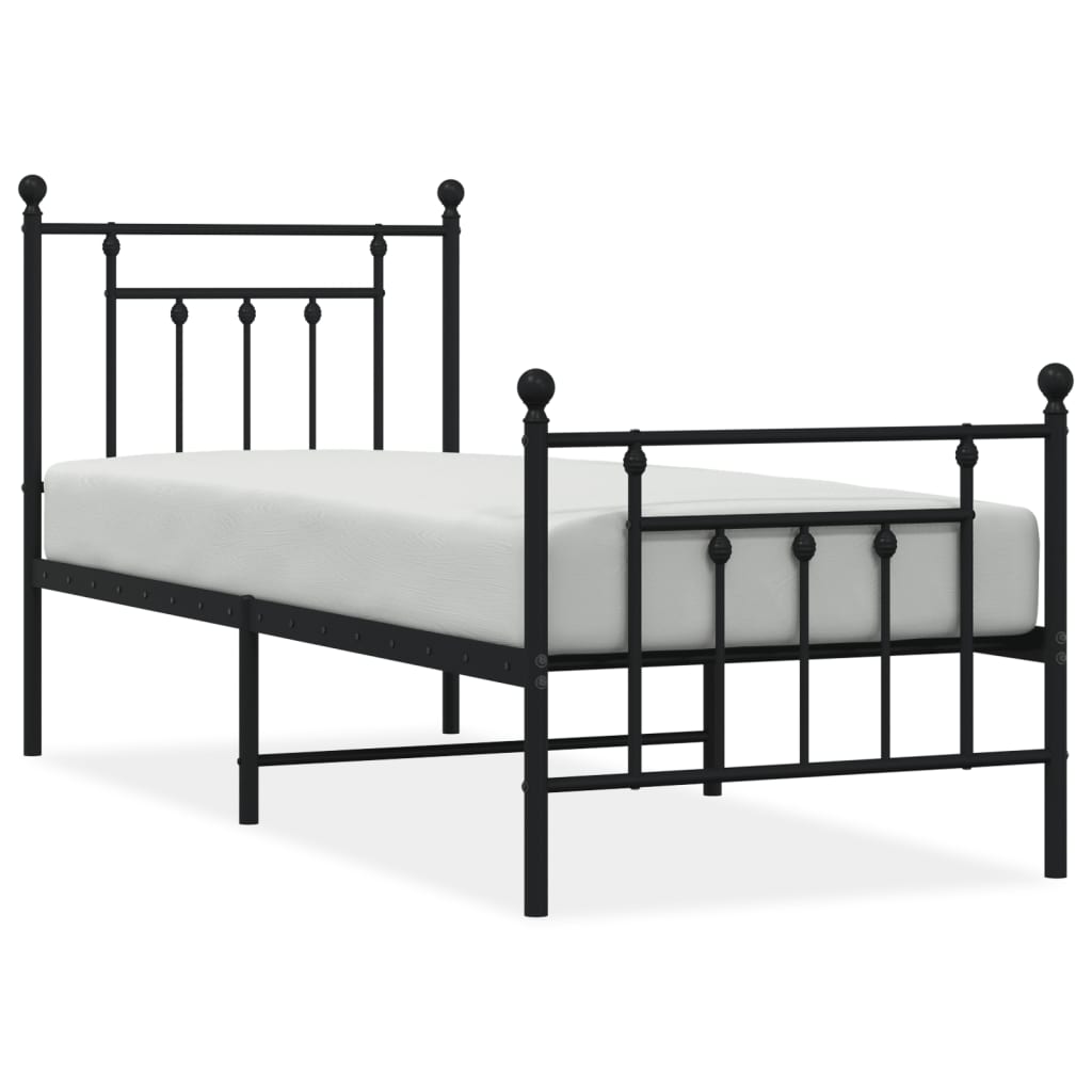 Sängram med huvudgavel och fotgavel svart metall 75x190 cm