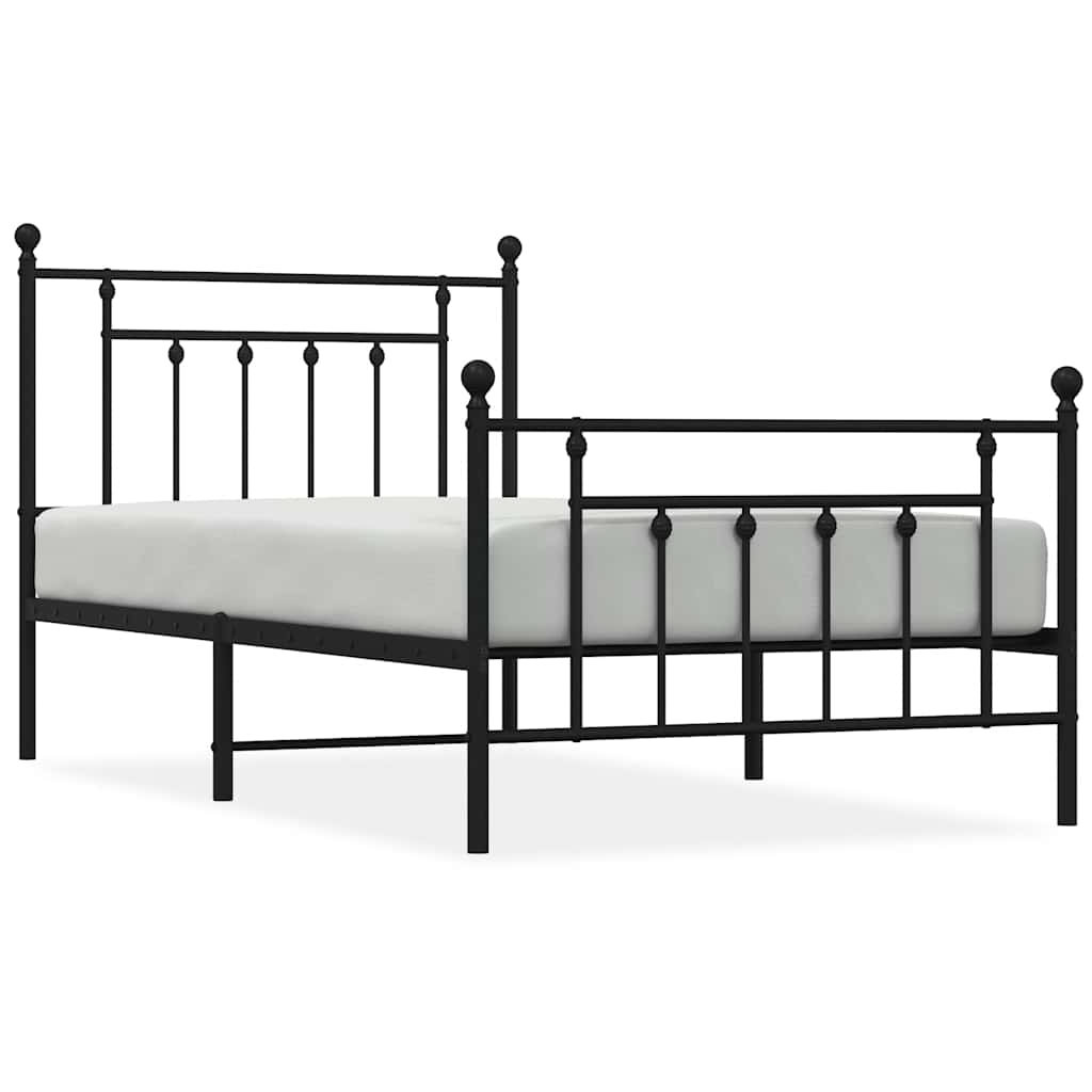 Sängram med huvudgavel och fotgavel svart metall 100x190 cm
