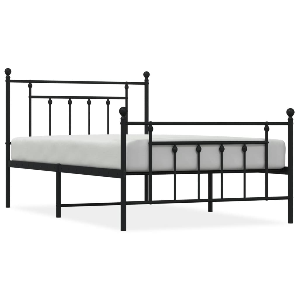 Sängram med huvudgavel och fotgavel svart metall 107x203 cm
