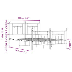 Sängram med huvudgavel och fotgavel svart metall 150x200 cm