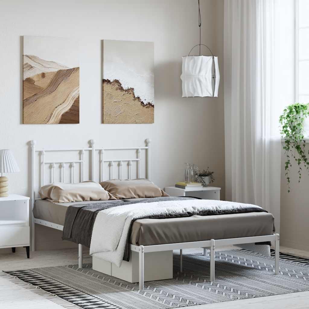 Sängram med huvudgavel metall vit 135x190 cm
