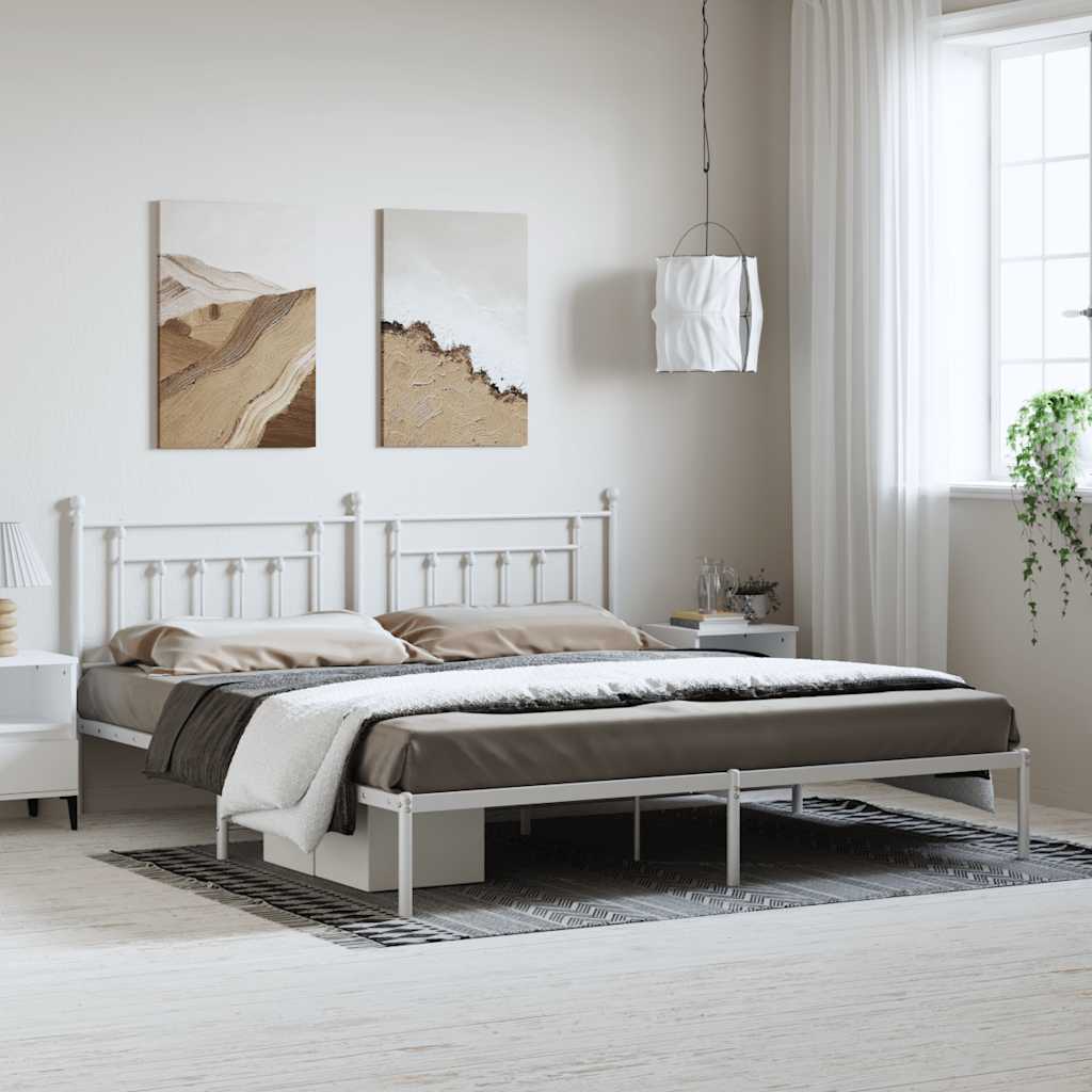 Sängram med huvudgavel metall vit 193x203 cm