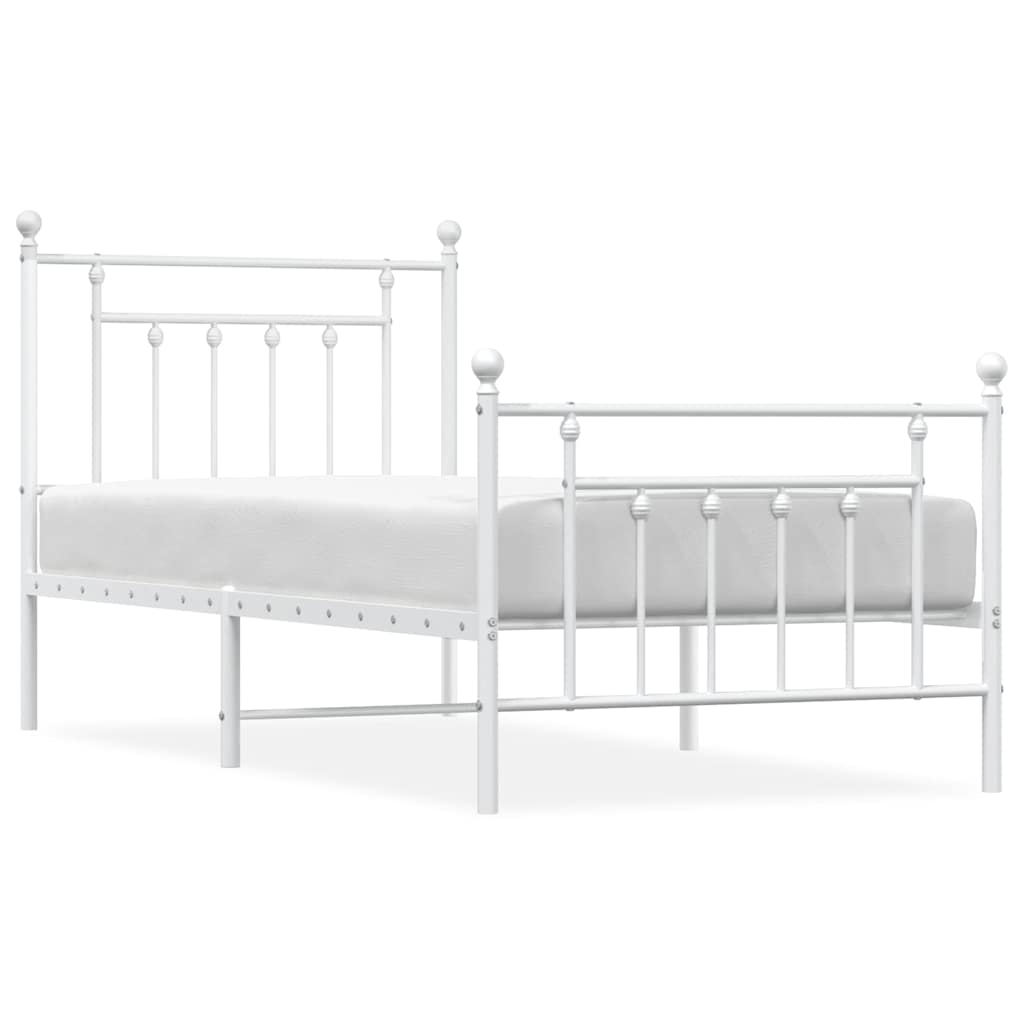 Sängram med huvudgavel och fotgavel vit metall 90x200 cm