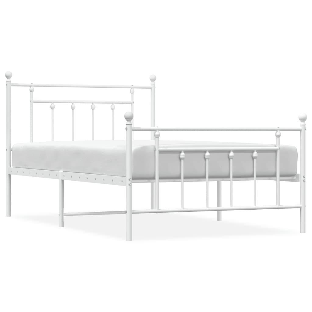 Sängram med huvudgavel och fotgavel vit metall 107x203 cm