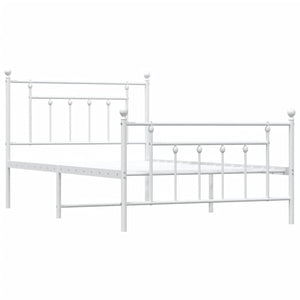 Sängram med huvudgavel och fotgavel vit metall 107x203 cm