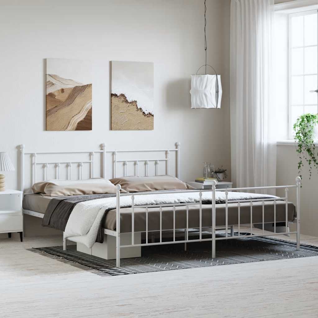 Sängram med huvudgavel och fotgavel vit metall 193x203 cm