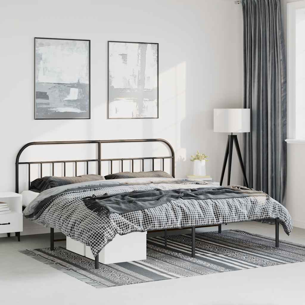 Sängram med huvudgavel metall svart 193x203 cm