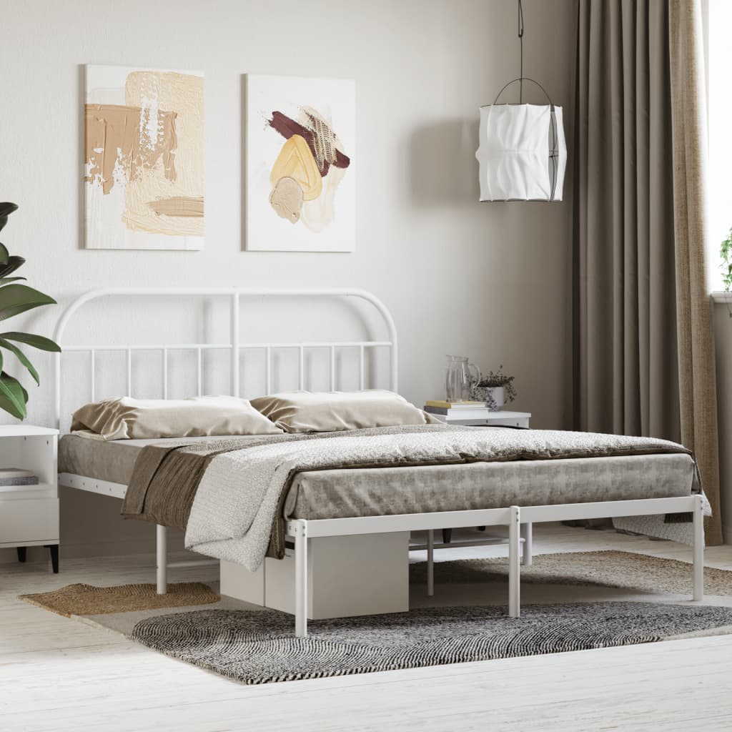 Sängram med huvudgavel metall vit 140x190 cm